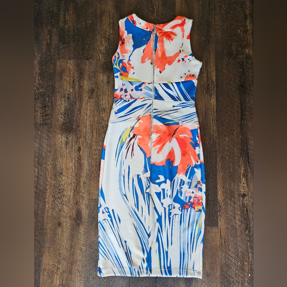 Gabby Skye Blue and Orange Floral Midi Dress - Picture 4 of 4